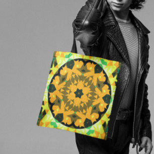 Retro Mandala Flower Orange Yellow and Green Tote Bag