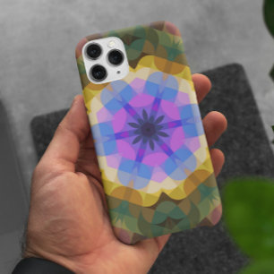 Retro Mandala Flower Pink Blue and Yellow iPhone 11 Case