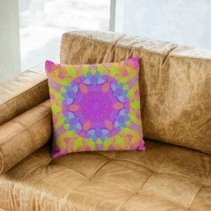 Retro Mandala Flower Pink Green and Blue Cushion