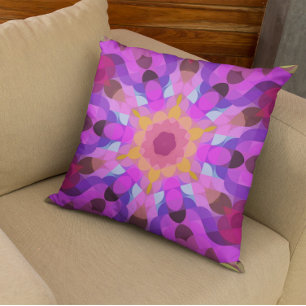 Retro Mandala Flower Pink Orange and Purple Cushion