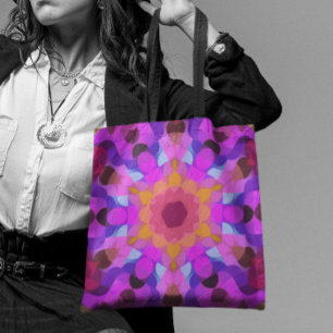 Retro Mandala Flower Pink Orange and Purple Tote Bag