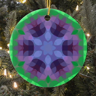 Retro Mandala Flower Purple and Green Ceramic Ornament
