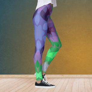 Retro Mandala Flower Purple and Green Leggings