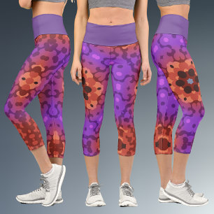 Retro Mandala Flower Purple and Red Capri Leggings