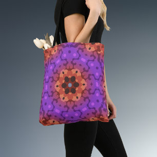 Retro Mandala Flower Purple and Red Tote Bag