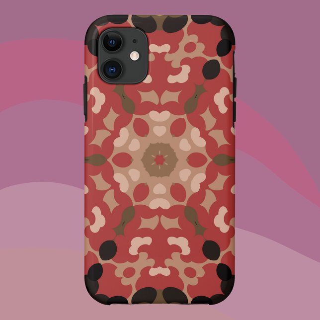 Retro Mandala Flower Red and Brown Case-Mate iPhone Case (Creator Uploaded)