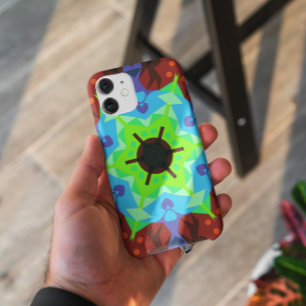 Retro Mandala Flower Red Blue and Green iPhone 11 Case