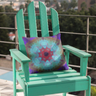 Retro Mandala Flower Red Blue and Purple Cushion