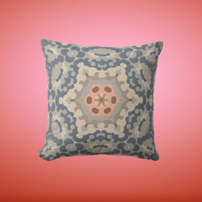 Retro Mandala Flower Tan Blue and Orange Cushion (Creator Uploaded)