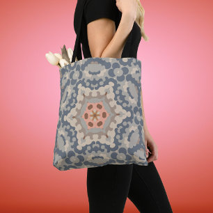 Retro Mandala Flower Tan Blue and Orange Tote Bag