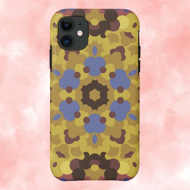 Retro Mandala Flower Yellow and Blue Case-Mate iPhone Case (Creator Uploaded)