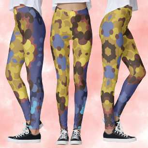 Retro Mandala Flower Yellow and Blue Leggings