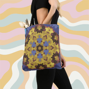 Retro Mandala Flower Yellow and Blue Tote Bag