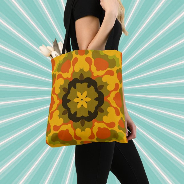 Retro Mandala Flower Yellow and Orange Tote Bag (Creator Uploaded)