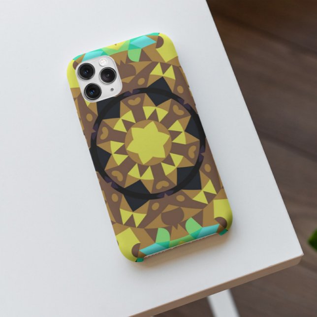 Retro Mandala Flower Yellow Blue and Green Case-Mate iPhone Case (Creator Uploaded)