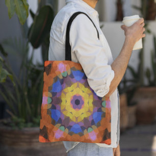 Retro Mandala Flower Yellow Blue and Orange Tote Bag
