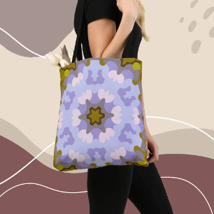 Retro Mandala Flower Yellow Blue and Purple Tote Bag