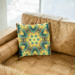Retro Mandala Flower Yellow Green and Orange Cushion