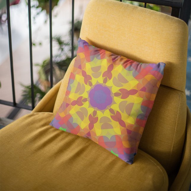 Retro Mandala Flower Yellow Orange and Purple Cushion (Creator Uploaded)