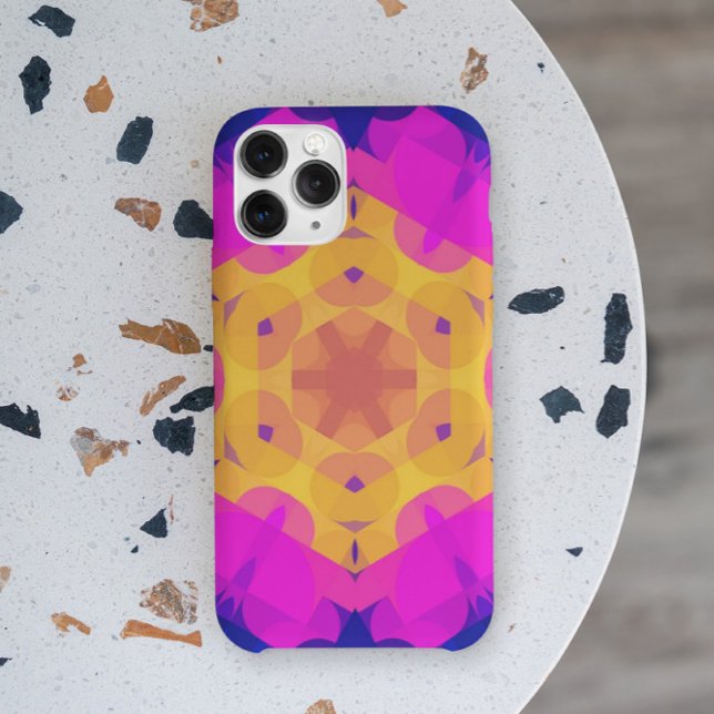 Retro Mandala Flower Yellow Pink and Blue Case-Mate iPhone Case (Creator Uploaded)