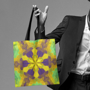 Retro Mandala Flower Yellow Purple and Green Tote Bag
