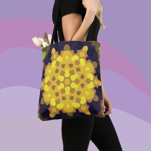 Retro Mandala Flower Yellow Purple and Green Tote Bag