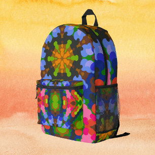 Retro Mandala Green Blue and Pink Printed Backpack