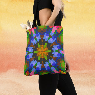 Retro Mandala Green Blue and Pink Tote Bag