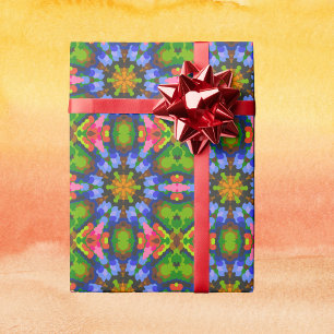 Retro Mandala Green Blue and Pink Wrapping Paper