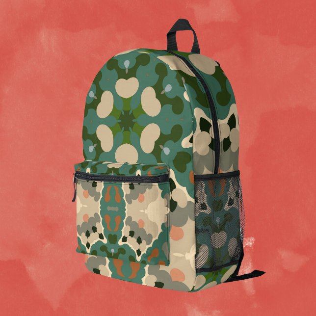 Retro Mandala Green Brown and Orange Printed Backpack (Creator Uploaded)