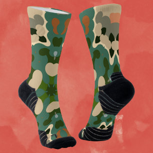 Retro Mandala Green Brown and Orange Socks