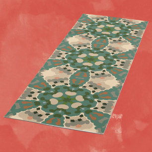 Retro Mandala Green Brown and Orange Yoga Mat