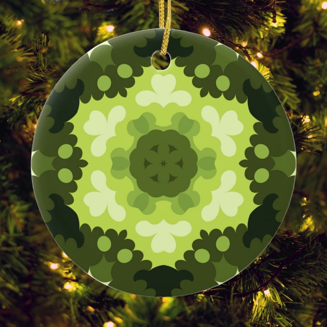 Retro Mandala Green Ceramic Ornament (Green Retro Mandala Christmas Ornament from Wormhole Orbital)