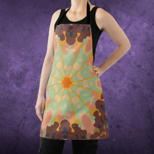 Retro Mandala Green Orange and Yellow Apron