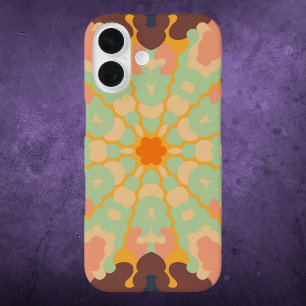 Retro Mandala Green Orange and Yellow iPhone 16 Case