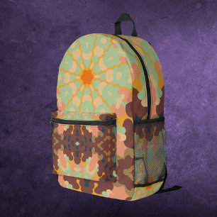 Retro Mandala Green Orange and Yellow Printed Backpack