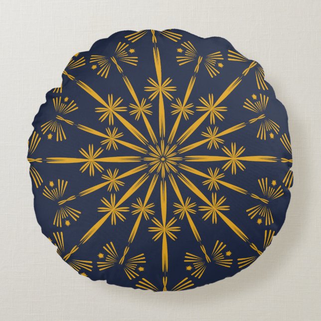 Retro Mandala Midnight Round Pillow (Front)