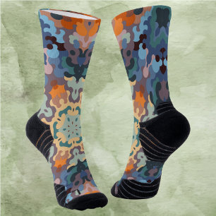 Retro Mandala Orange Blue and Yellow Socks