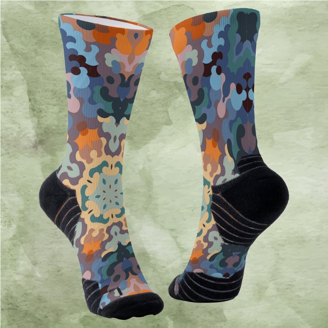 Retro Mandala Orange Blue and Yellow Socks (Creator Uploaded)