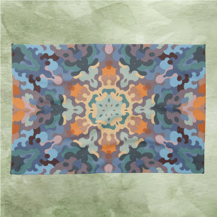 Retro Mandala Orange Blue and Yellow Tea Towel