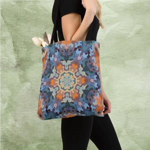 Retro Mandala Orange Blue and Yellow Tote Bag