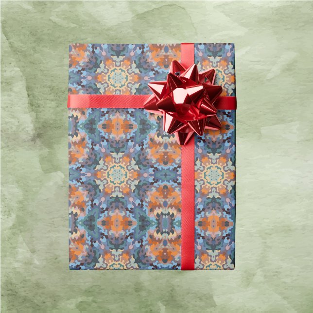 Retro Mandala Orange Blue and Yellow Wrapping Paper (Creator Uploaded)
