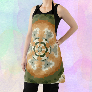 Retro Mandala Orange Green and White Apron