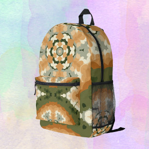 Retro Mandala Orange Green and White Printed Backpack