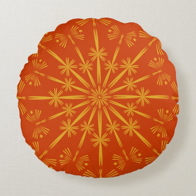 Retro Mandala Papaya Round Pillow (Front)
