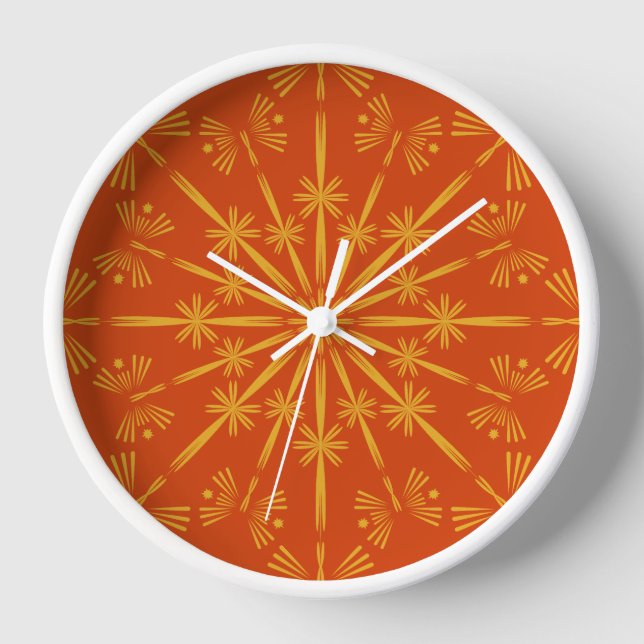 Retro Mandala Papaya Wood Framed Clock (Front)