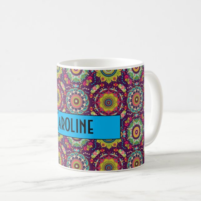 Retro Mandala Pattern Personalised Coffee Mug (Front Right)