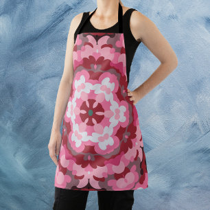Retro Mandala Pink Red and White Apron