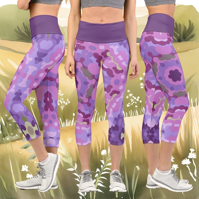 Retro Mandala Purple Pink and Blue Capri Leggings (Creator Uploaded)