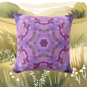Retro Mandala Purple Pink and Blue Cushion